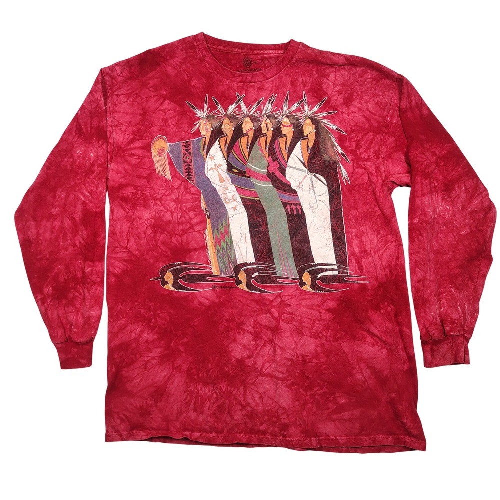 The Mountain Long Sleeve Shirt Mens 2XL Red‎ Indigenous Graphic Tie Dye Cotton